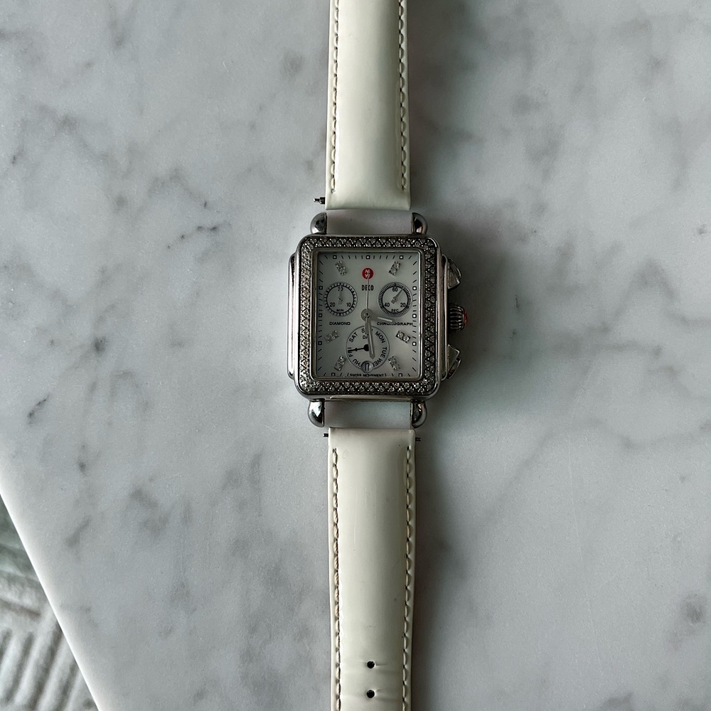 Michele Deco Watch Patent Leather STRAP only white
